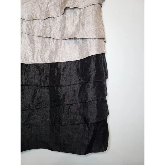 London Times Dress Women 4 Silver Black Ruffled Sheath Sleeveless Knee Length - Picture 3 of 6